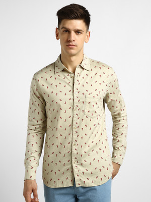 Urbano Fashion Men Printed Casual Beige Shirt