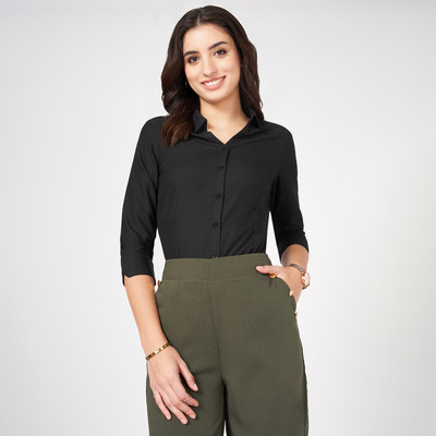 Annabelle by Pantaloons Women Solid Casual Black Shirt
