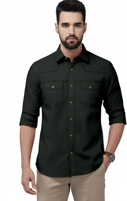 FABFARM Men Solid Casual Green Shirt