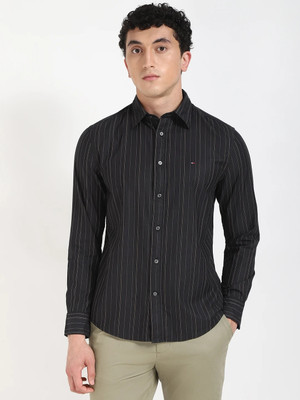 TOMMY HILFIGER Men Striped Casual Black Shirt