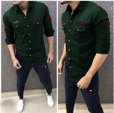 SHIRTZONE Men Printed Casual Green Shirt