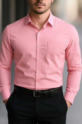 Fashion Science Men Solid Party Pink Shirt
