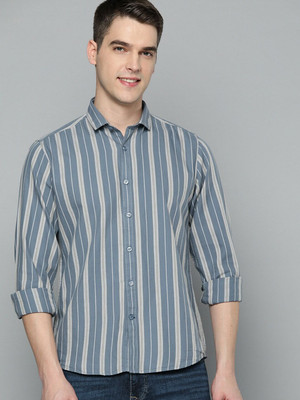 Mast & Harbour Men Striped Casual Blue Shirt