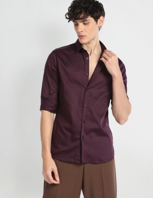 FLYING MACHINE Men Solid Casual Purple Shirt