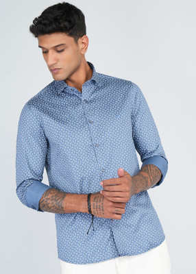 KILLER Men Printed Casual Blue Shirt