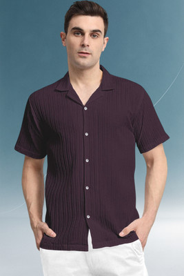 A Metron Men Self Design Casual Purple Shirt