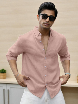 Yanthhi Men Solid Casual Pink Shirt