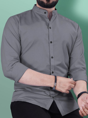 VeBNoR Men Solid Casual Grey Shirt
