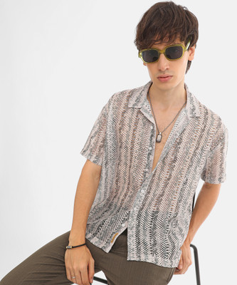 CAMPUS SUTRA Men Self Design Casual Beige, Pink Shirt