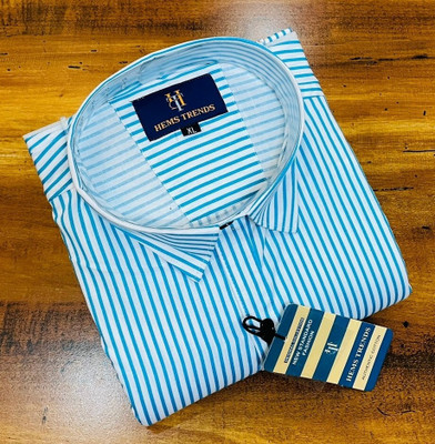 Hems trends Men Striped Casual Blue Shirt