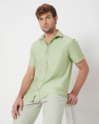 MUFTI Men Solid Casual Light Green Shirt
