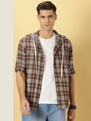 THOMAS SCOTT Men Checkered Casual Brown Shirt