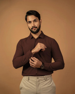 Neviq Trend Men Solid Casual Brown Shirt