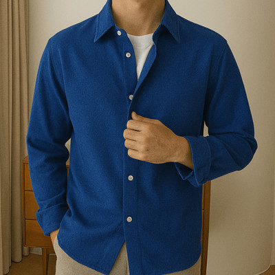 Asta Moda Men Solid Casual Blue Shirt