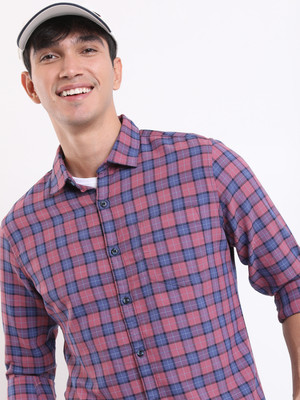 HIGHLANDER Men Checkered Casual Pink Shirt