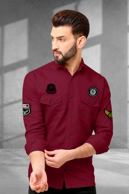 RUTABO Men Solid Casual Maroon Shirt