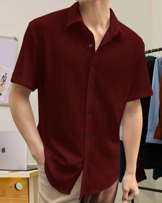 METRONAUT Men Solid Casual Maroon Shirt