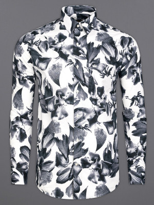 HOC Men Printed Casual White, Black Shirt