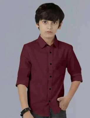 BACARDO Boys Solid Casual Maroon Shirt