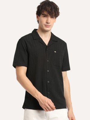 THE BEAR HOUSE Men Self Design Casual Black Shirt