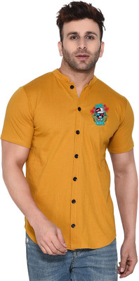 GEUM Men Printed Casual Gold Shirt