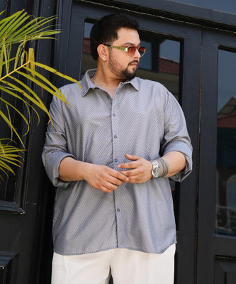 Instafab Plus Men Solid Casual Grey Shirt