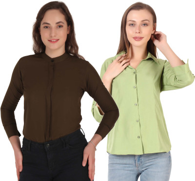 HEAVENS CREATIONS Women Solid Casual Dark Blue Shirt(Pack of 2)