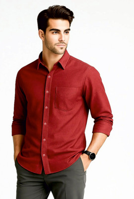 uth republic Men Solid Casual Red Shirt
