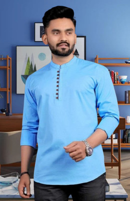 MISHREE Men Solid Casual Light Blue Shirt