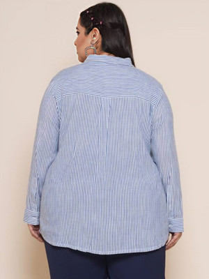 THECLASSICTOGS Women Striped Casual Blue Shirt