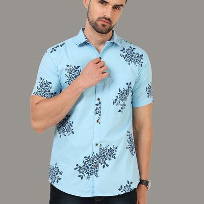 AIDAN PAUL Men Printed Casual Light Blue Shirt