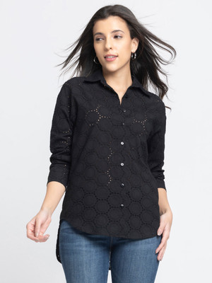 SHAYE SHAYE Women Self Design Casual Black Shirt