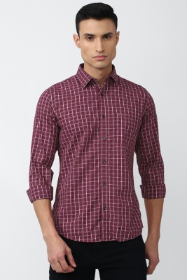 VAN HEUSEN Men Checkered Casual Maroon, White Shirt