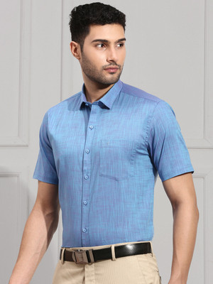 Ramraj Cotton Men Solid Formal Blue Shirt