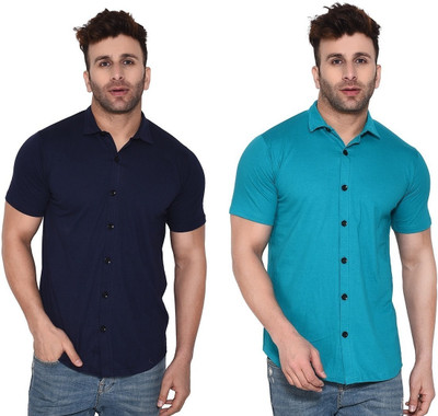 GEUM Men Solid Formal Dark Blue, Light Blue Shirt(Pack of 2)