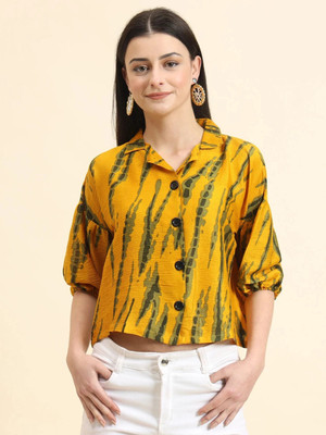EKASYA Women Graphic Print Casual Yellow Shirt