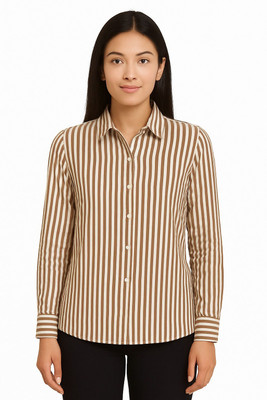 Trendeeva Women Striped Casual Brown Shirt