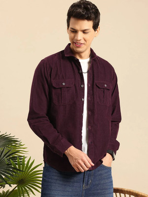 Mast & Harbour Men Solid Casual Maroon Shirt