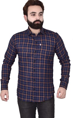 Marc Laurent Men Checkered Casual Dark Blue, Blue, Yellow Shirt