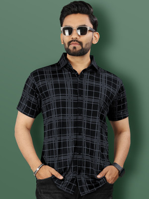 VeBNoR Men Checkered Formal Black Shirt