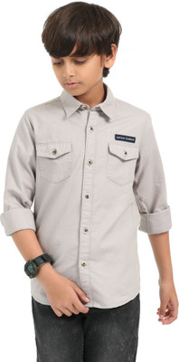 ROCKET SCIENCE Boys Solid Casual Grey Shirt