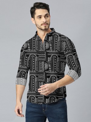 HASINI Fashion Men Printed Casual Black Shirt