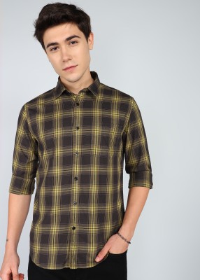 FLYING MACHINE Men Checkered Casual Yellow Shirt