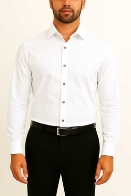 The yr collective Men Solid Formal White Shirt