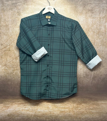 HASINI Fashion Men Checkered Casual Dark Green Shirt