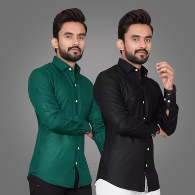HASINI Fashion Men Solid Casual Multicolor Shirt(Pack of 2)