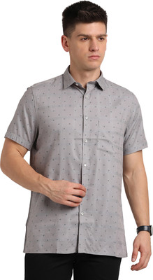 TURTLE Men Printed Formal Grey Shirt