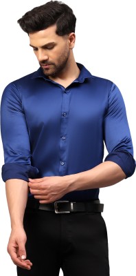 HouseOfCommon Men Solid Formal Dark Blue Shirt