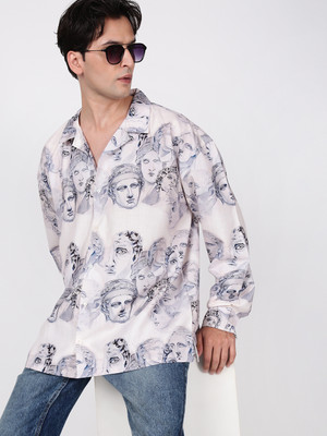 Bene Kleed Men Printed Casual Grey Shirt