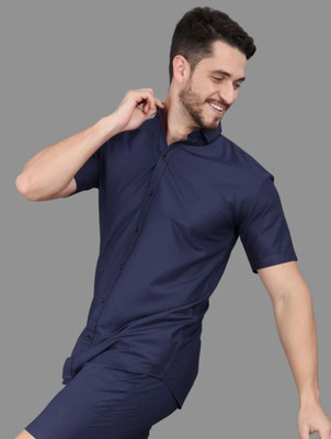 Radiance Creations Men Solid Casual Blue Shirt